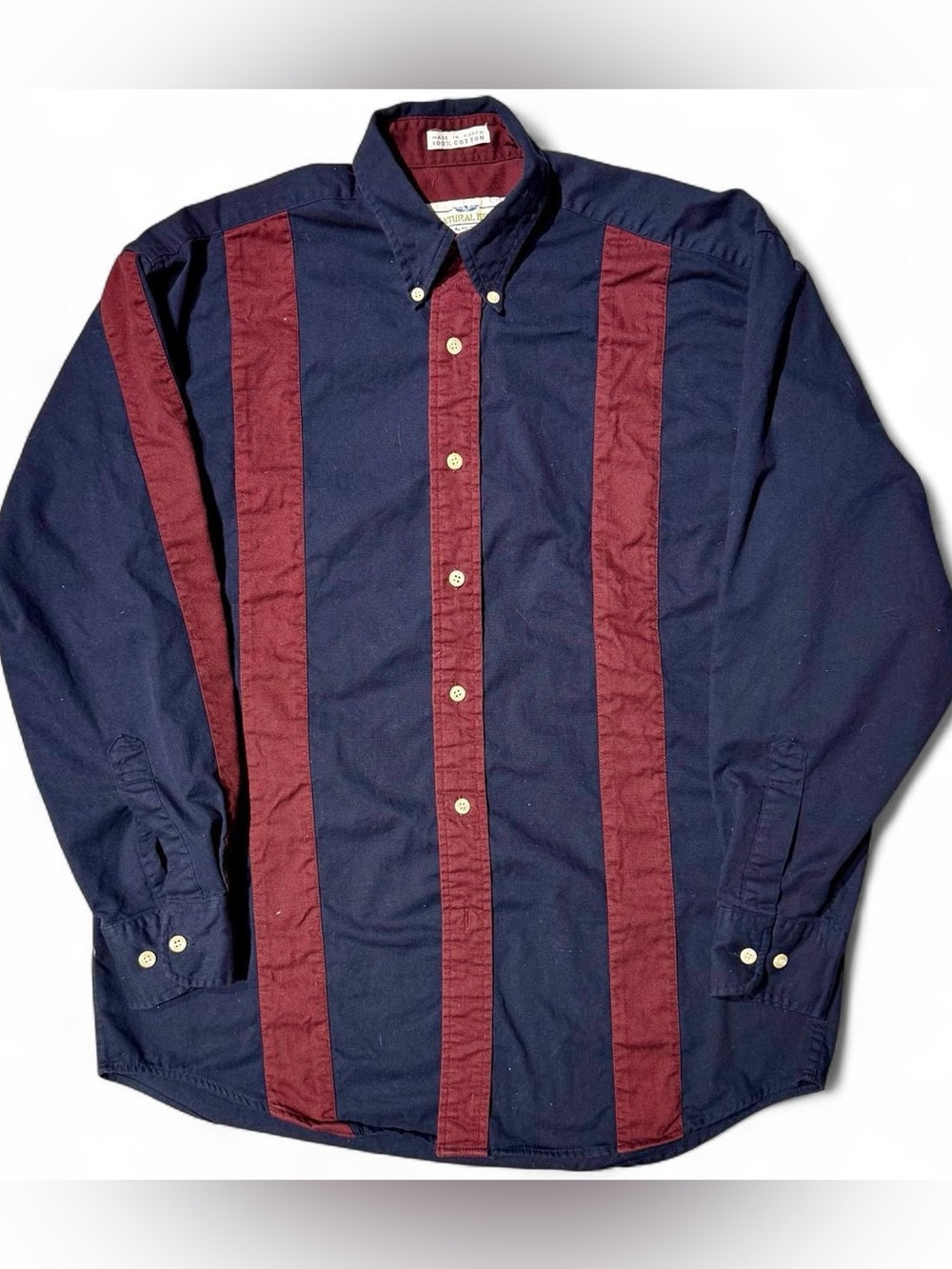 VINTAGE BURGUNDY STRIPPED NAVY FELDINI NATURAL ISSUE SMALL SHIRT